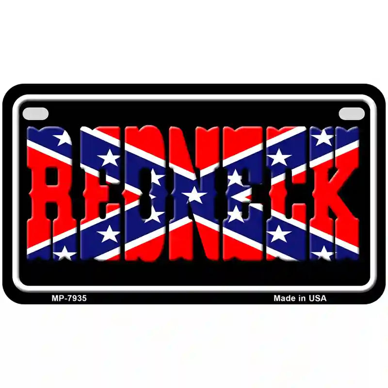 Redneck with Rebel Flag Novelty Metal License Plate 7" x 4" (MP)