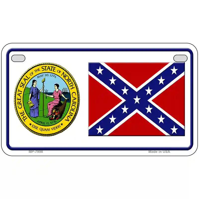 Confederate Flag North Carolina Seal Novelty Metal License Plate 7" x 4" (MP)