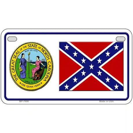 Confederate Flag North Carolina Seal Novelty Metal License Plate 7" x 4" (MP)