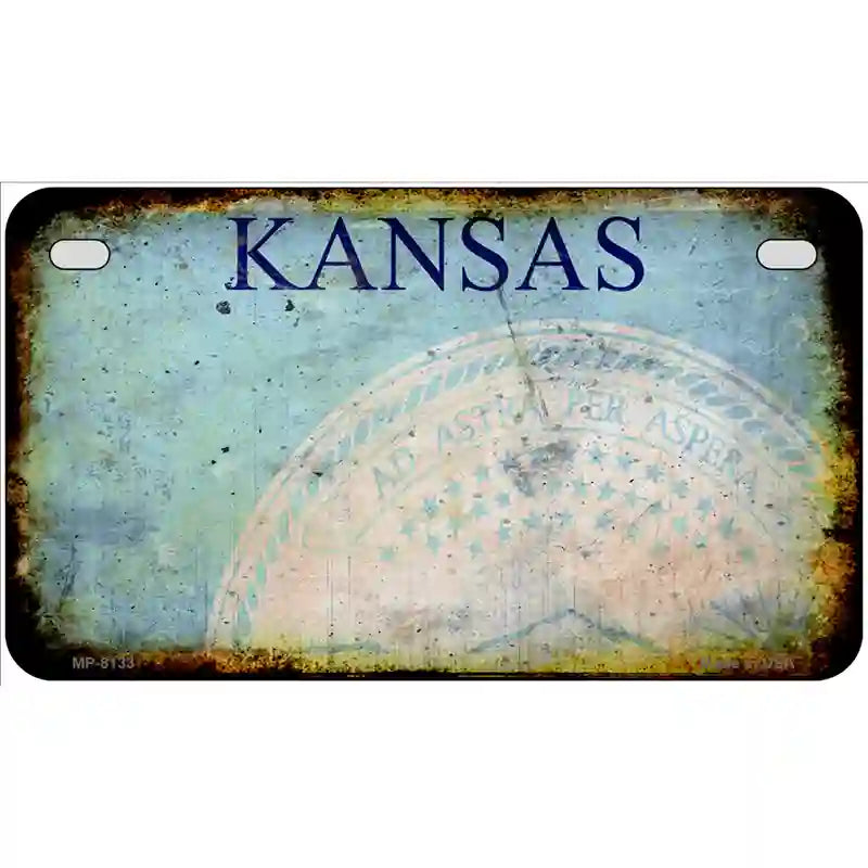 Kansas State Rusty Novelty Metal License Plate 7" x 4" (MP)