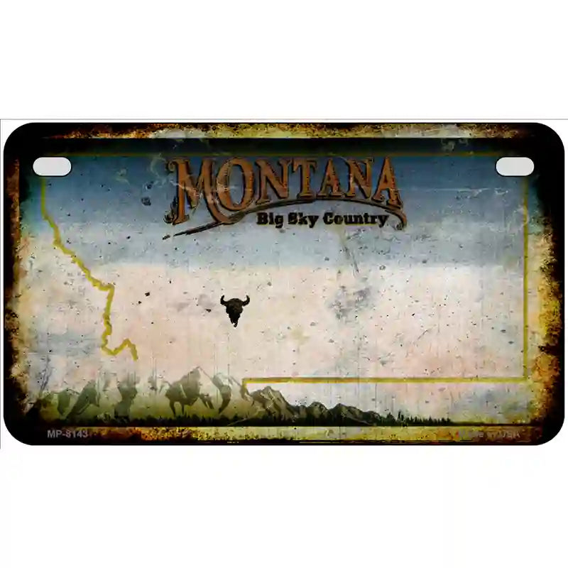 Montana State Rusty Novelty Metal License Plate 7" x 4" (MP)