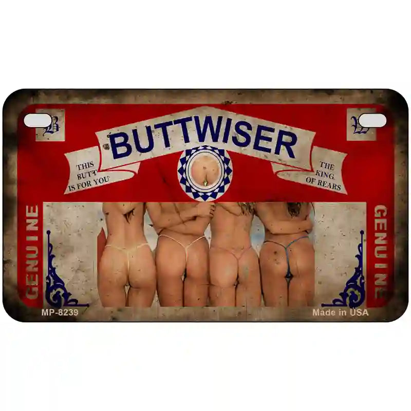 Buttwiser Beer Girls Vintage Novelty Metal License Plate 7" x 4" (MP)