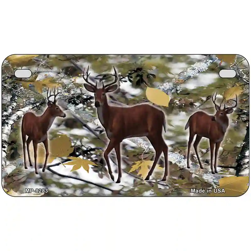 Deer On Camo Novelty Metal License Plate 7" x 4" (MP)