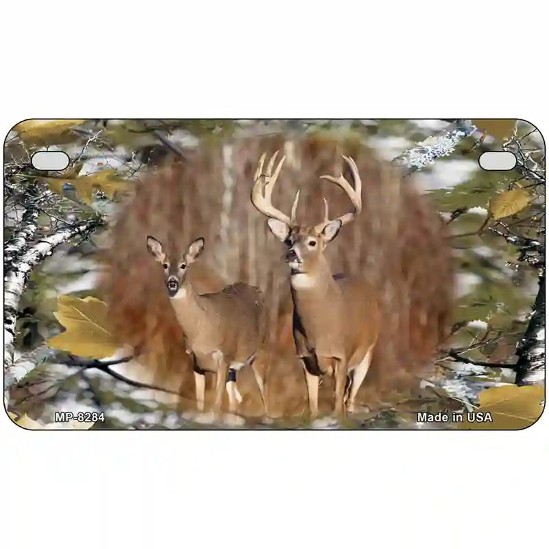 Two Deer On Camo Novelty Metal License Plate 7" x 4" (MP)