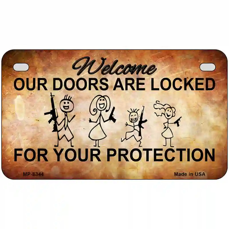 Doors Locked Your Protection Metal Novelty License Plate 7" x 4" (MP)