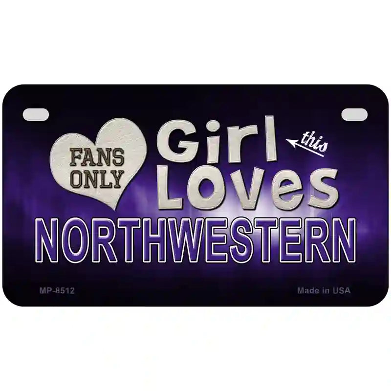 This Girl Loves Northwestern Novelty Metal License Plate 7" x 4" (MP)