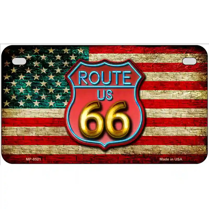 American Route 66 Neon Metal Novelty License Plate 7" x 4" (MP)