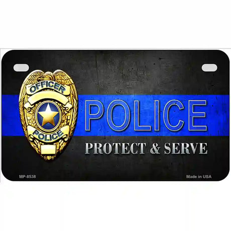 Police Badge Thin Blue Line Metal Novelty License Plate 7" x 4" (MP)