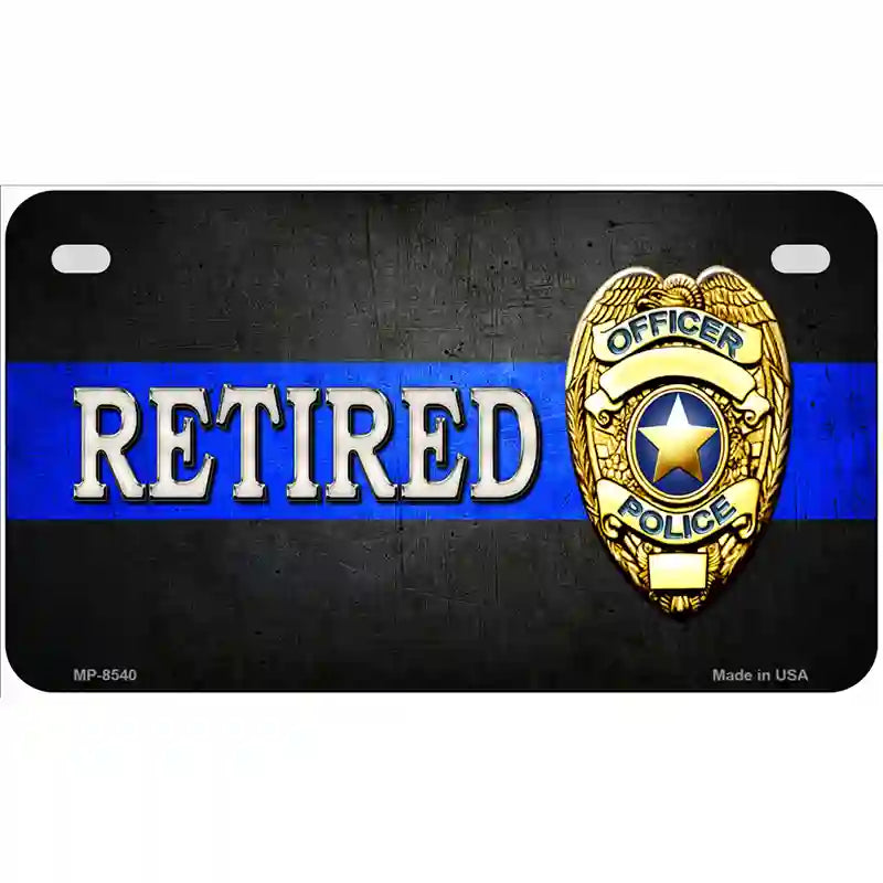 Retired Police Thin Blue Line Metal Novelty License Plate