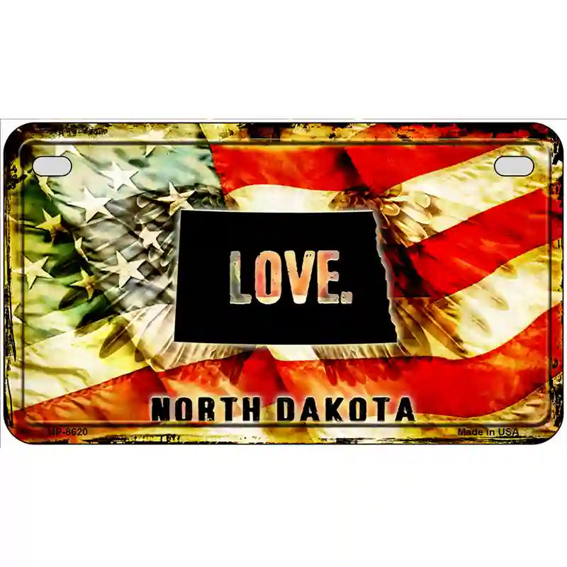 North Dakota Love Metal Novelty License Plate 7" x 4" (MP)