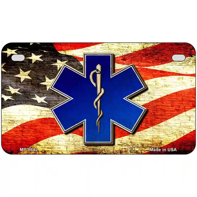 EMT Logo With USA Flag Metal Novelty License Plate