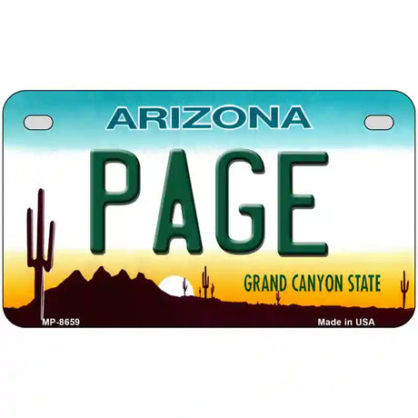 Page Arizona Metal Novelty License Plate 7" x 4" (MP)