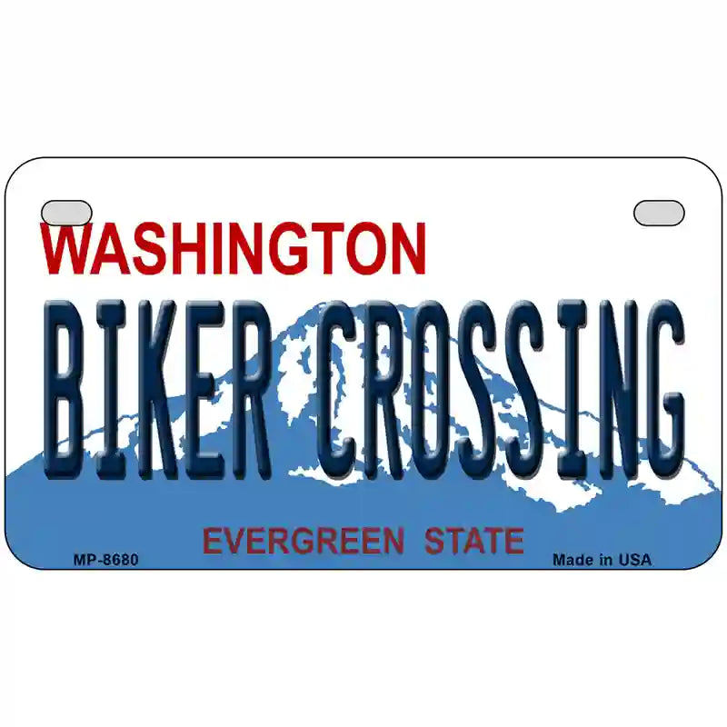 Biker Crossing Washington Metal Novelty License Plate 7" x 4" (MP)