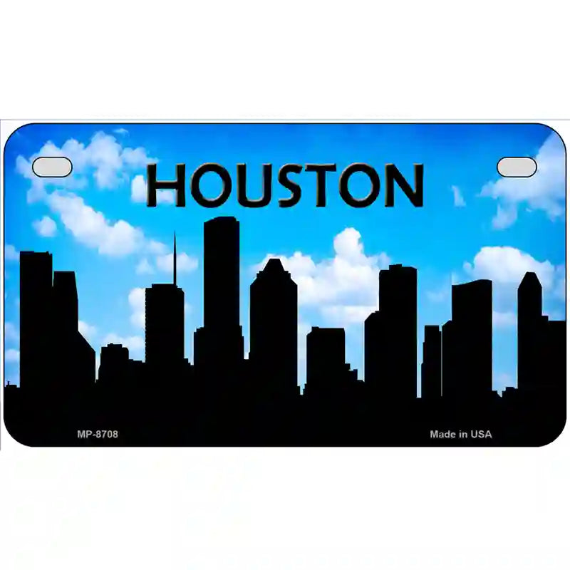 Houston Silhouette Metal Novelty License Plate 7" x 4" (MP)