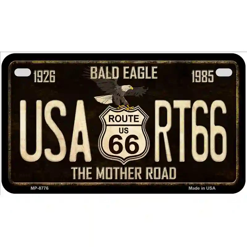 Bald Eagle Route 66 Metal Novelty License Plate 7" x 4" (MP)