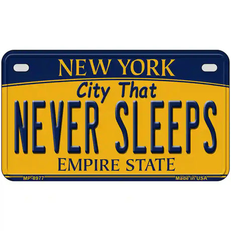 Never Sleeps New York Metal Novelty License Plate 7" x 4" (MP)