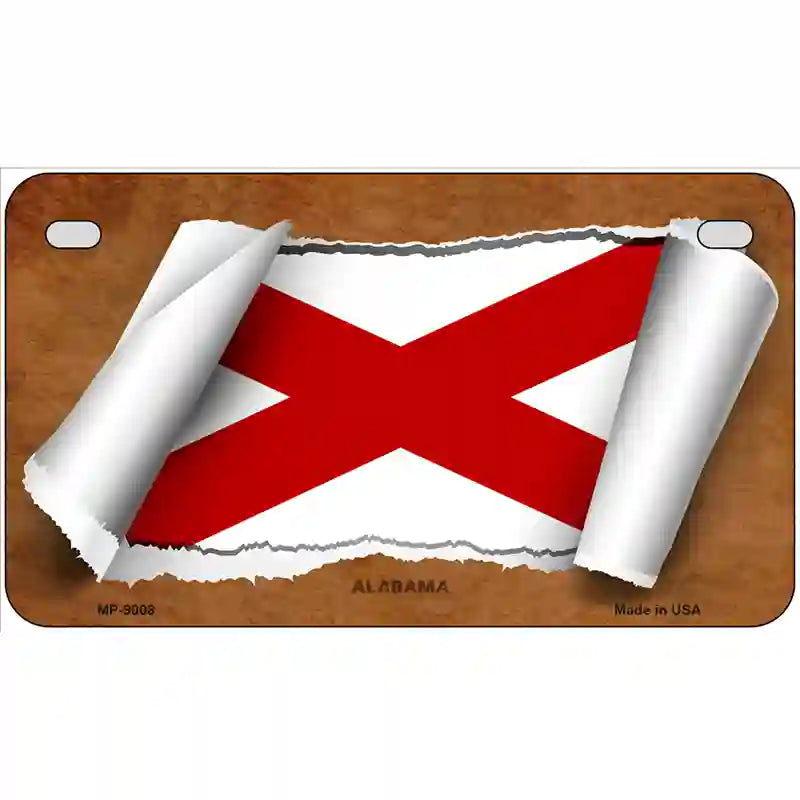 Alabama Flag Scroll Metal Novelty License Plate 7" x 4" (MP)