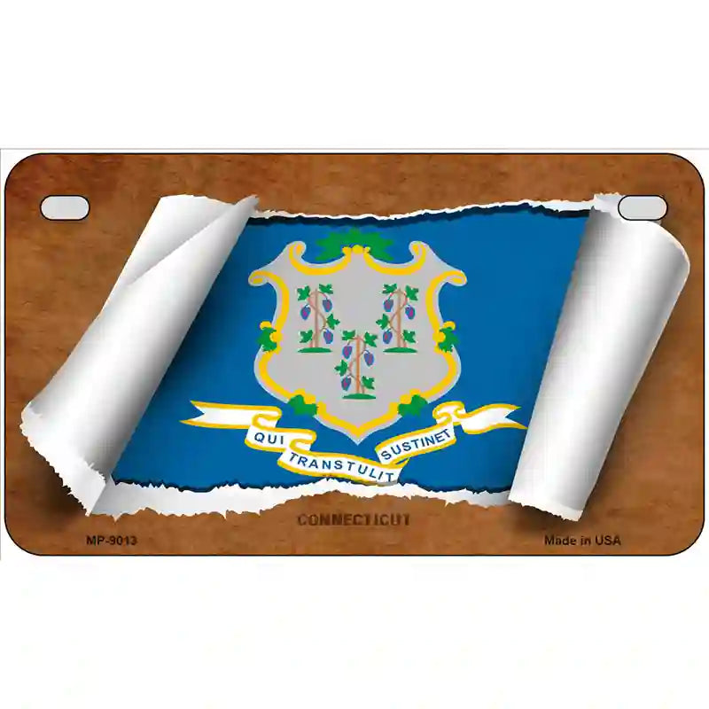 Connecticut Flag Scroll Metal Novelty License Plate 7" x 4" (MP)