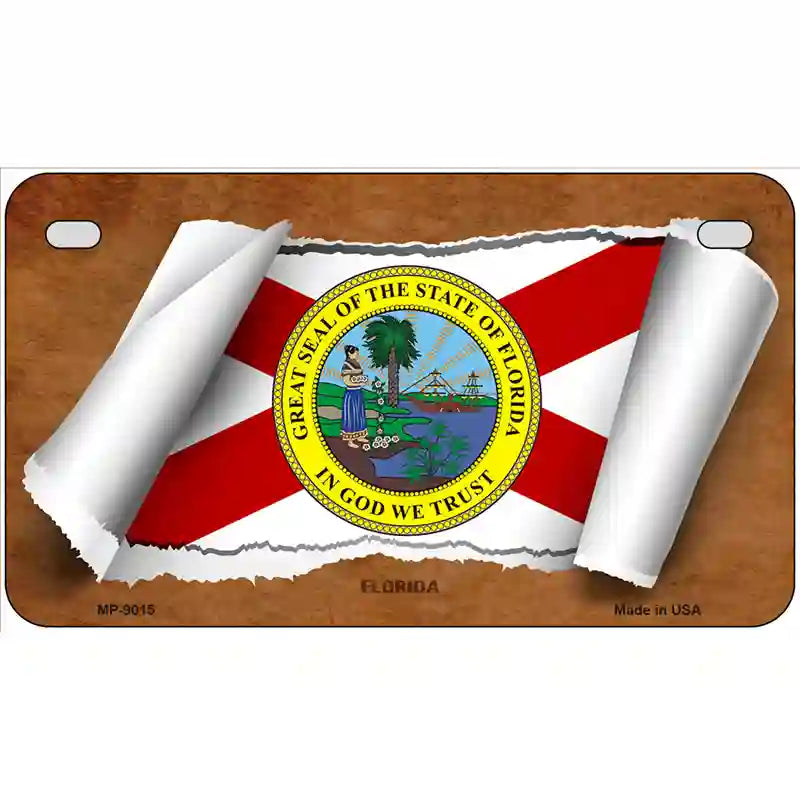 Florida Flag Scroll Metal Novelty License Plate 7" x 4" (MP)