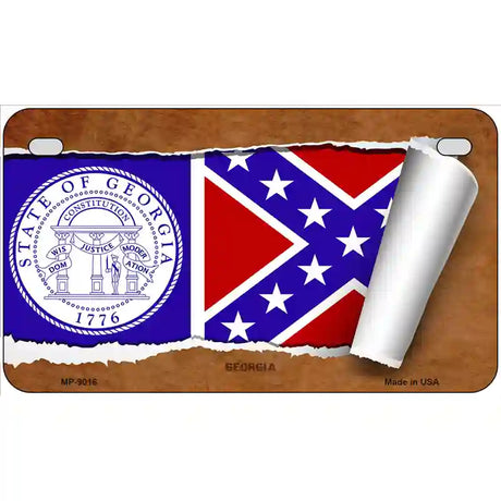 Georgia Flag Scroll Metal Novelty License Plate 7" x 4" (MP)