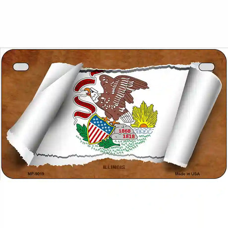 Illinois Flag Scroll Metal Novelty License Plate 7" x 4" (MP)