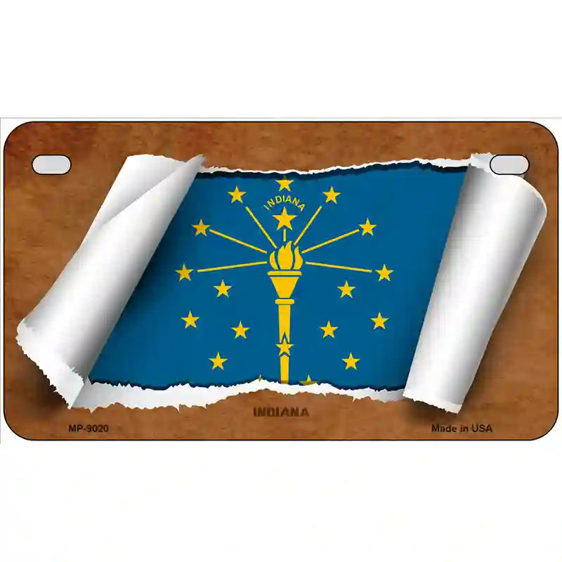 Indiana Flag Scroll Metal Novelty License Plate 7" x 4" (MP)