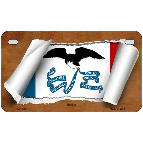 Iowa Flag Scroll Metal Novelty License Plate 7" x 4" (MP)