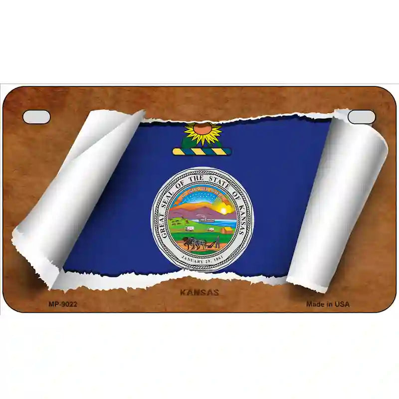 Kansas Flag Scroll Metal Novelty License Plate 7" x 4" (MP)