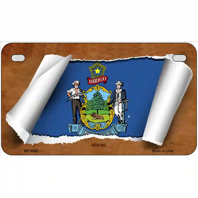 Maine Flag Scroll Metal Novelty License Plate 7" x 4" (MP)