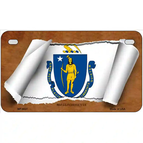 Massachusetts Flag Scroll Metal Novelty License Plate 7" x 4" (MP)