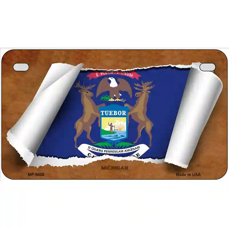 Michigan Flag Scroll Metal Novelty License Plate 7" x 4" (MP)