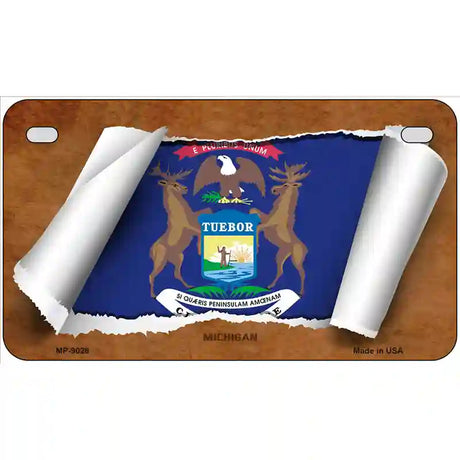 Michigan Flag Scroll Metal Novelty License Plate 7" x 4" (MP)