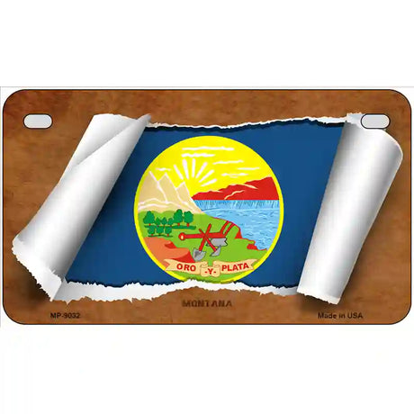 Montana Flag Scroll Metal Novelty License Plate 7" x 4" (MP)