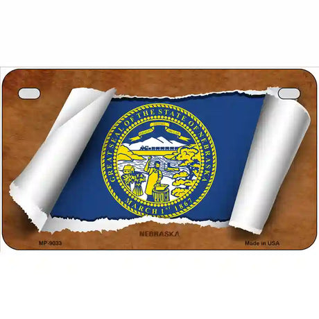 Nebraska Flag Scroll Metal Novelty License Plate 7" x 4" (MP)