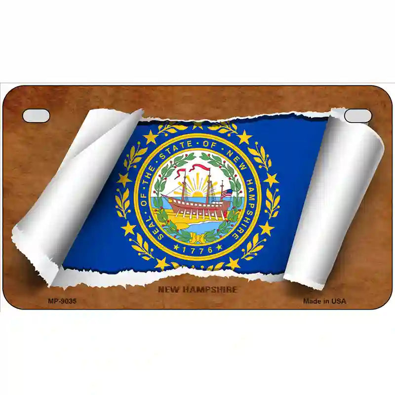 New Hampshire Flag Scroll Metal Novelty License Plate 7" x 4" (MP)