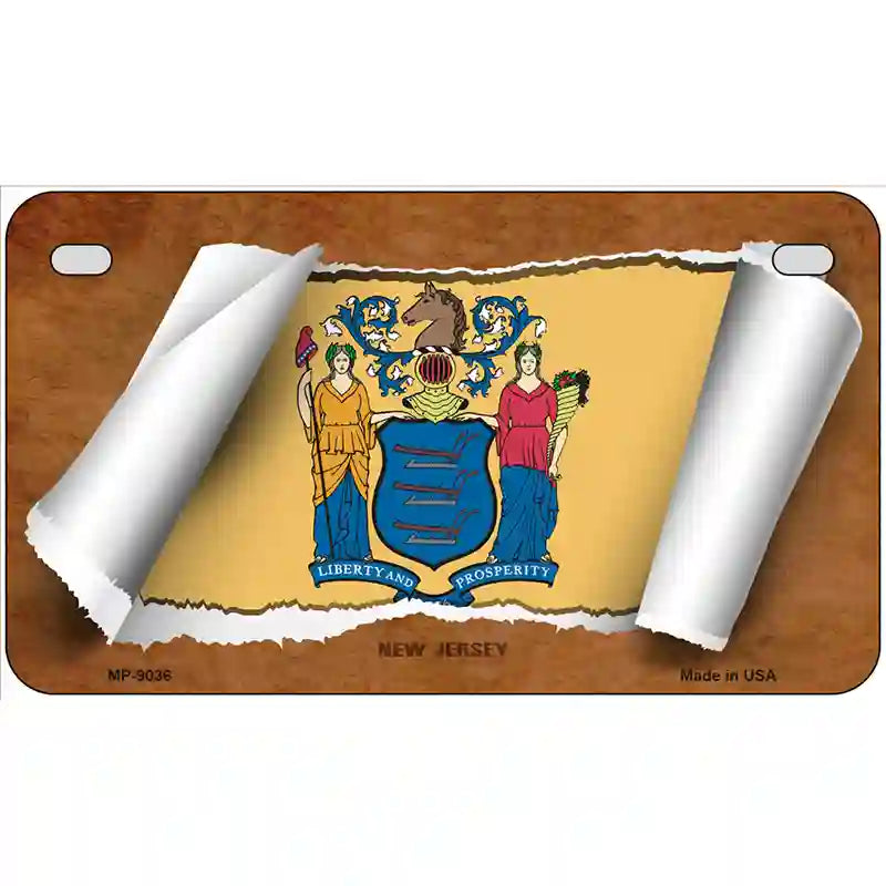 New Jersey Flag Scroll Metal Novelty License Plate 7" x 4" (MP)