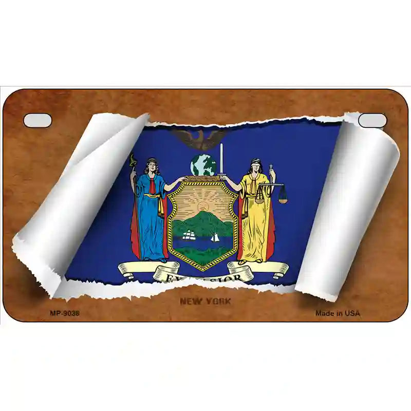 New York Flag Scroll Metal Novelty License Plate 7" x 4" (MP)