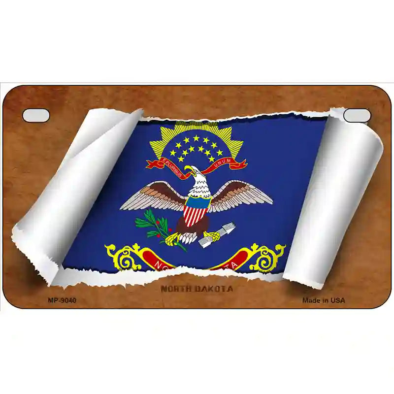 North Dakota Flag Scroll Metal Novelty License Plate 7" x 4" (MP)