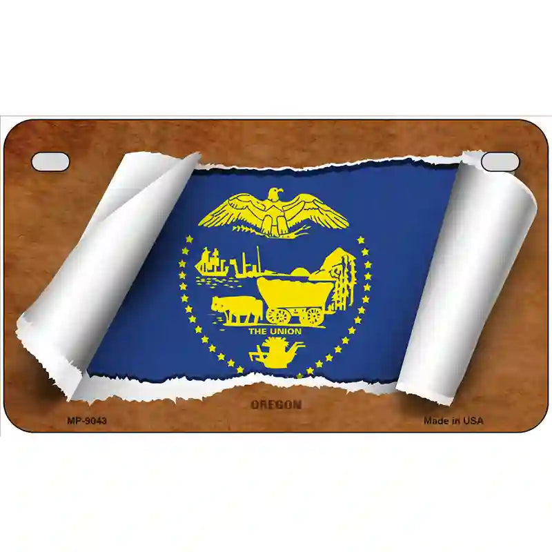 Oregon Flag Scroll Metal Novelty License Plate 7" x 4" (MP)