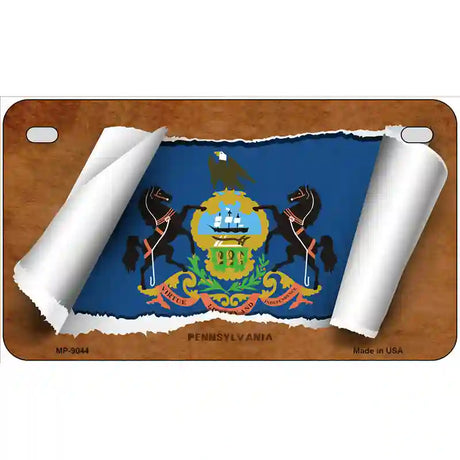 Pennsylvania Flag Scroll Metal Novelty License Plate 7" x 4" (MP)