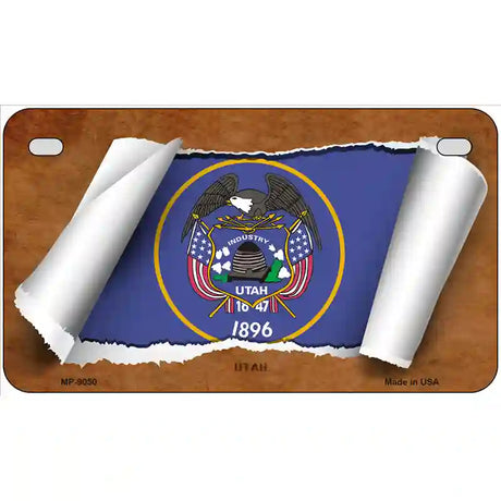 Utah Flag Scroll Metal Novelty License Plate 7" x 4" (MP)