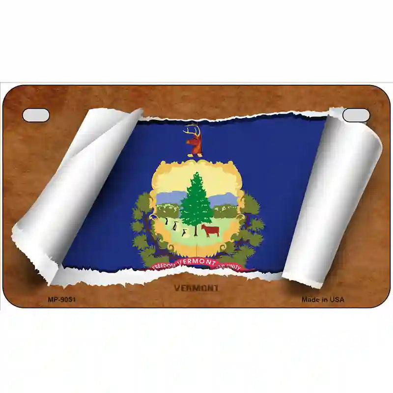 Vermont Flag Scroll Metal Novelty License Plate 7" x 4" (MP)