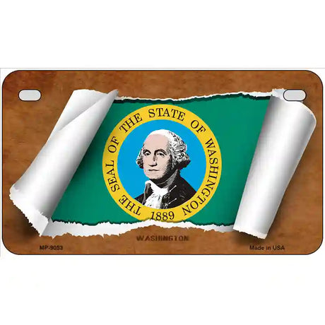 Washington Flag Scroll Metal Novelty License Plate 7" x 4" (MP)