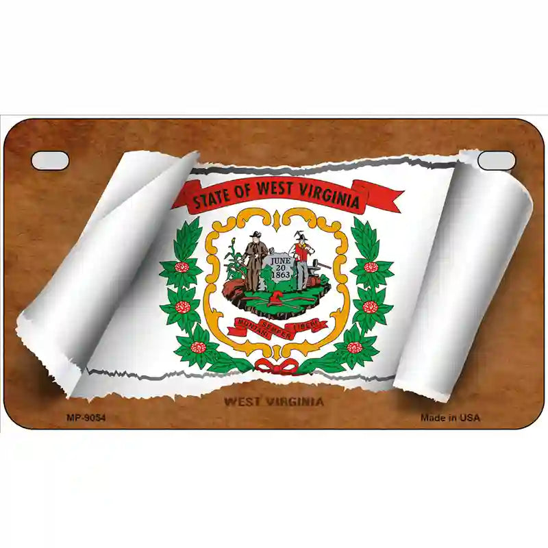 West Virginia Flag Scroll Metal Novelty License Plate 7" x 4" (MP)