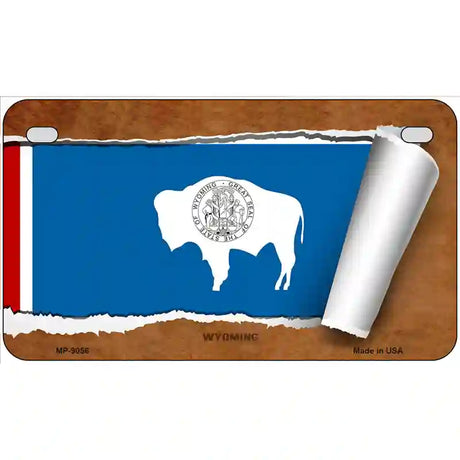 Wyoming Flag Scroll Metal Novelty License Plate 7" x 4" (MP)