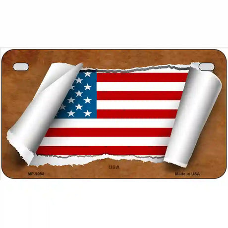 American Flag Scroll Metal Novelty License Plate 7" x 4" (MP)