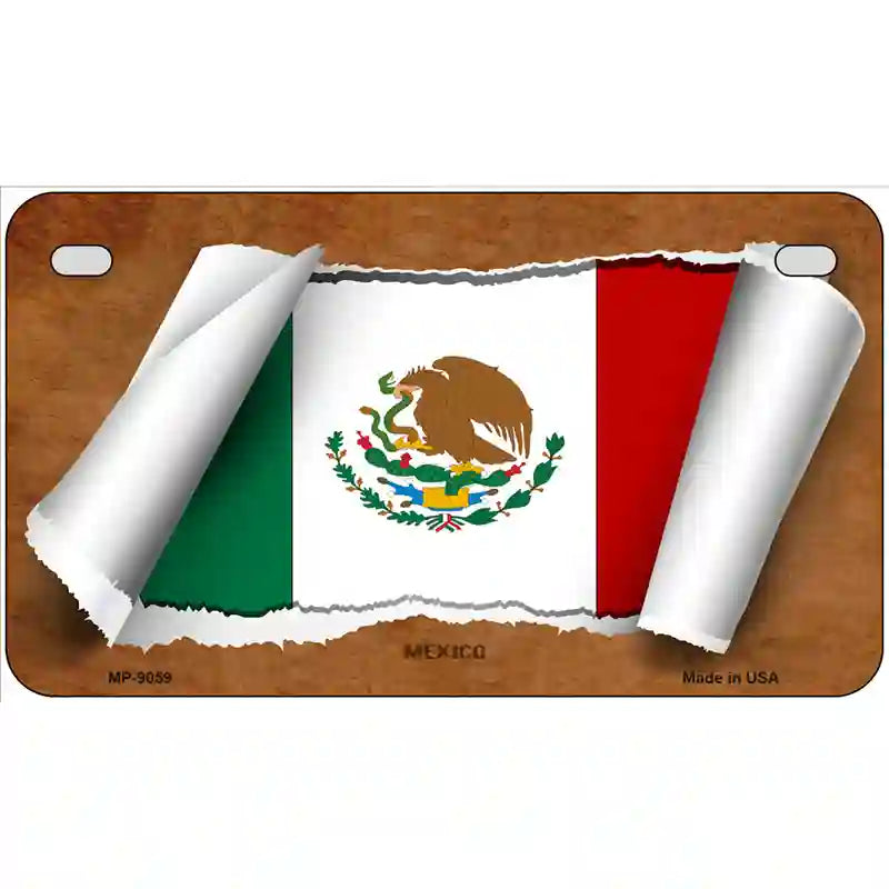 Mexico Flag Scroll Metal Novelty License Plate 7" x 4" (MP)