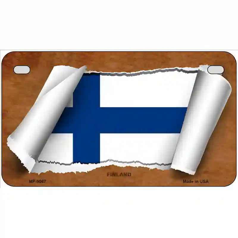 Finland Flag Scroll Metal Novelty License Plate 7" x 4" (MP)