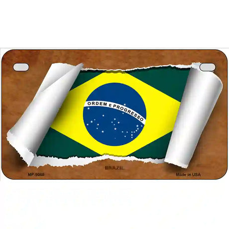 Brazil Flag Scroll Metal Novelty License Plate 7" x 4" (MP)