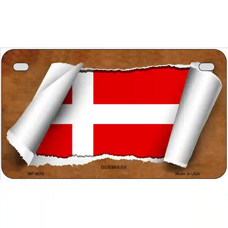 Denmark Flag Scroll Metal Novelty License Plate 7" x 4" (MP)